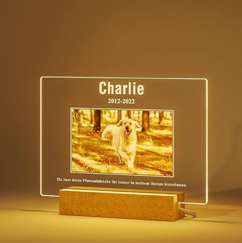Bemaystar Personalisiert Gedenktafel für Haustiere Gedenkstein für Hunde mit Bild Gedenkstätten Hunde-Bilderrahmen für Katze und andere Haustiere Tiere Haustier-Hund-Gedenk Geschenke Nachtlampe