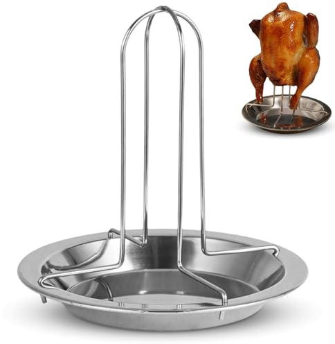 Cyrank Grille à Rôtir pour Poulet, Support Vertical pour Poulet en Acier Inoxydable pour Four, Grill à Poulet Rôtissoire à Poulet BBQ pour Poulets Grillés Support à Volaille avec Lèchefrite