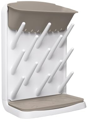 Ubbi Vertical Baby Bottle Drying Rack, Space Saving Countertop Drying Rack Baby Accessory, Taupe