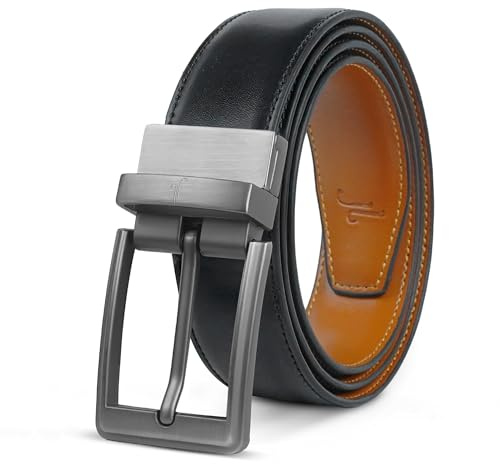 JULIUR LAMONT Premium Gürtel Herren Leder 2 in 1 Ledergürtel als Wendegürtel - Klassischer Echtleder Herrengürtel zweifarbig in schwarz und braun für Anzug/Jeans - Männer Drehgürtel drehbare Schnalle