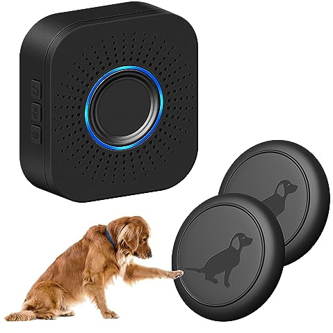 MYPIN Trådlös hunddörrklocka, trådlös hunddörrklocka med IP65 vattentät, fungerar 1000 meter, för toaletträning (1 DC-mottagare 2 sändare)