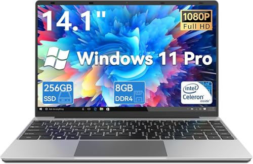 Intel Celeron N4020 Portátil de 14.1, Memoria DDR4 de 8 GB, SSD de 256 GB, Windows 11, Visualización FHD para Trabajo y Entretenimiento, SSD expandible de 1 TB, USB3.0, Cámara Web