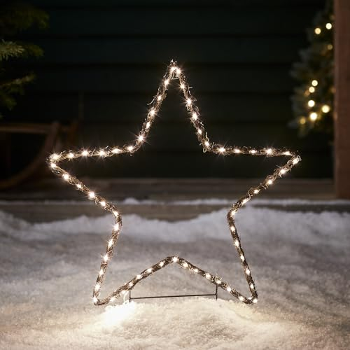 Lights4fun 120er Micro LED Stern Silhouette mit Timer warmweiß Strombetrieben Weihnachtsdeko Außen Weihnachtsbeleuchtung Außen