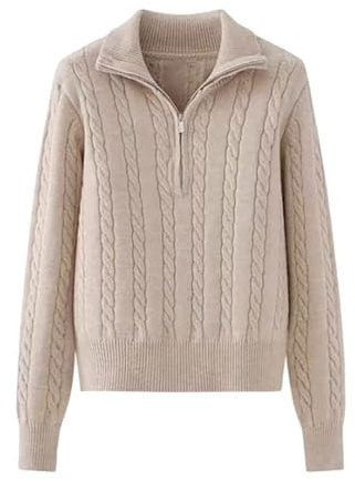 Yowablo Pull tricoté à Manches Longues et Demi-col Haut pour Femme, Pull décontracté, Coupe Ample, Demi-Fermeture éclair, Couleur Unie, Automne et Hiver Pulls Molletonnés Mignons pour Femmes Mode