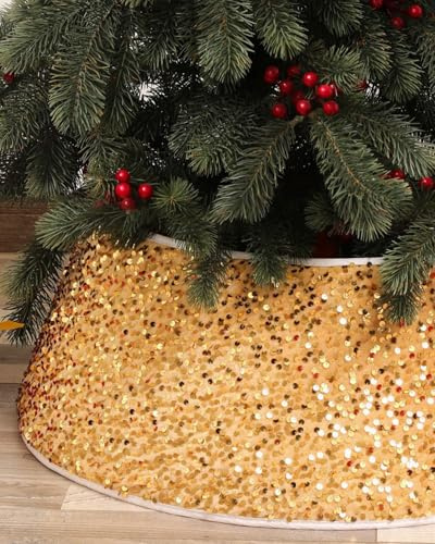 Odot Weihnachtsbaum Rock, Gold Pailletten Weihnachtsbaum Umrandung Kragen Korb, Christmas Tree Skirt Für Dekorationen für Feiern im Ferienhaus (55 x 72 x 26 cm)
