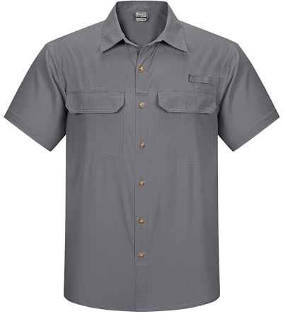 Outdoor Ventures Herrskjorta kortärmad fritidsskjorta snabbtorkande kortärmad skjorta för män casual sol UV skydd vandringströja för fiske, resor, GRÅ, XXL