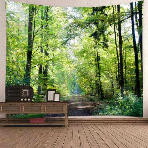 Skcess Wandbehang Grün, Wandbehang Wald Sonnenschein Polyester Wandteppich 300X260CM
