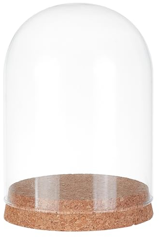 BENECREAT Cloche A Cupola con Display In Vetro Da 13.4x10 cm, Campana di Vetro Display Barattoli Decorativi In Vetro con Cupola con Base In Sughero per Piante Da Fiore, Esemplari, Decorazioni