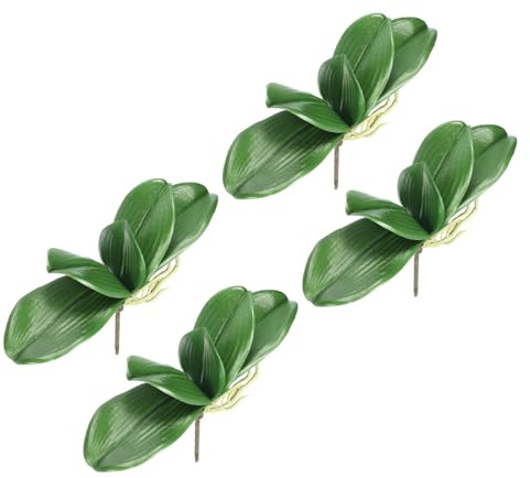 PATIKIL Falsa Orquídea Hojas 3.3 Pulgada, 4 Paquete Pequeño Artificial Falenopsis Follaje Real Látex Toque Verde Planta 5 Hojas con Tallos para Casa Flores Maceta Decoración, Verde