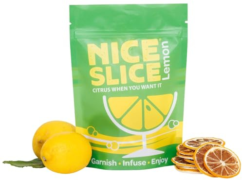 NICE SLICE Dried Lemon Slices – 100% Natural Dehydrated Lemon Garnish – Approx. 25 Servings – Air-Dried Citrus for Cocktails, Tea, Baking, and Cooking – Resealable Pouch