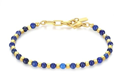 GAVU Kristall Armband Herren mit Naturstein und 18K Quadratischen Goldenen Perlen