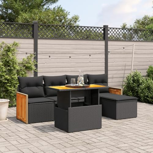 SECOLI Polyrattan Lounge Gartenlounge Set Gartenmöbel Wetterfest Garten Sofa Set Balkonlounge Set Sitzgruppe Lounge Sofagarnitur mit Verstellbare Tischplatte-Schwarz-6-tlg-3
