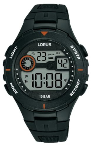 LORUS Men's Digital Quartz Watch with Silicone Strap, Black