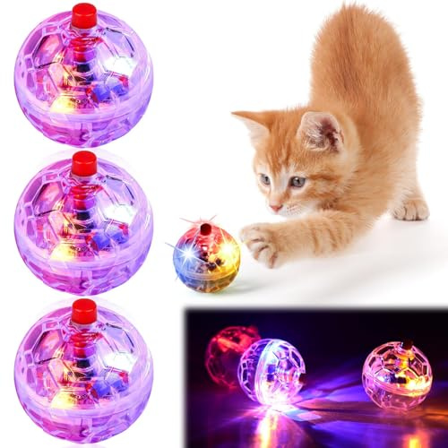 Katzenspielzeug Geisterjagd-Bewegungsbälle 3 Stück: Katzenball mit LED Licht, Blinkende Katzenkugel Bewegung Bälle Haustierspielzeug Interaktives Kätzchenballspielzeug Paranormale Ausrüstung