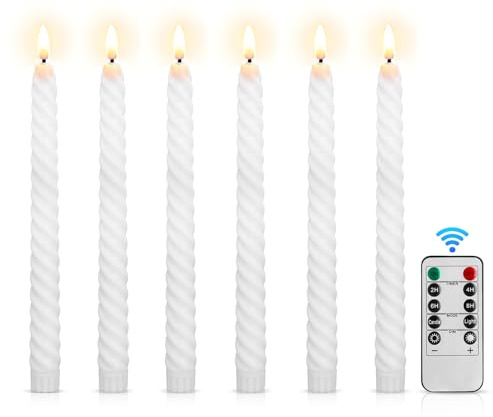 6 Stück LED Stabkerzen Weiß 2x 25cm Höhe mit Timerfunktion & Fernbedienung | Elektrische Tafelkerzen mit Realistischer 3D-Flackernder| Batteriebetriebene Kerzen für Weihnachten, Hochzeit, Tischdeko