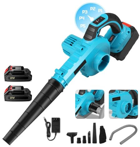Aspirapolvere soffiatore senza fili di fogli a batteria 21 V, display digitale, regolazione della velocità del vento a 5, soffiatore senza fili, leggero ed ergonomico, ideale per il giardino (2