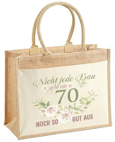LIEBTASTISCH - Nachhaltige Jutetasche - Geschenk zum 70. Geburtstag Frau - Nicht jede Frau sieht in diesem Alter noch so gut aus (70 Jahre, L (42x33x19 cm))