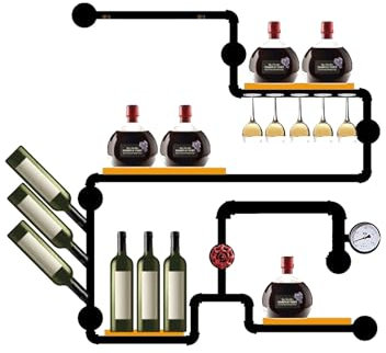 Weinregal Wand Metall Flaschenregal Schmal Wine Rack Bar Regal Wand Weinschrank Hausbar Barschrank mit Weinglashalter Weinständer Weinflaschenhalter Getränke Regal für Bartheke Wohnzimmer Küche