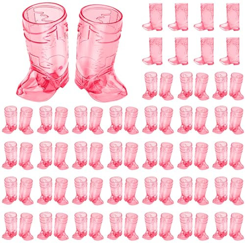 SAIAOKJ Cowboy Boot Shot Glasses,72 Pcs 1 Oz Mini Plastic Boot Shot Glass, Reusable Plastic Boot Cups for Cowboy Cowgirl Western Theme Party Supplies Bachelorette Birthday Party Favors(Rose Red)