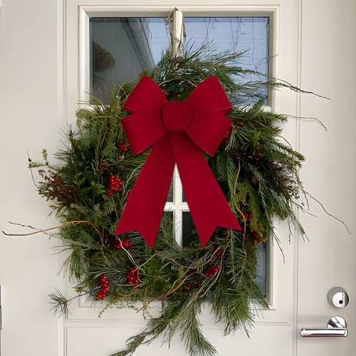 BETESSIN 2pz Fiocchi Natale Rosso Grande Fiocco Ghirlanda Natalizia Albero di Natale Ficcco Natalizio Addobbi Decorazione per Porta Casa Regalo Fai da Te 25x32CM(Rosso)