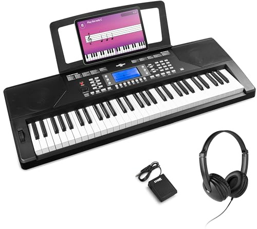 Max Rhapsody61P Clavier Électronique, 61 Touches Sensibles à la Vélocité, avec Casque Audio et Pédale de Sustain inclus, Connexion MIDI, Deux Haut-parleurs Intégrés, Molette de Pitch Bend