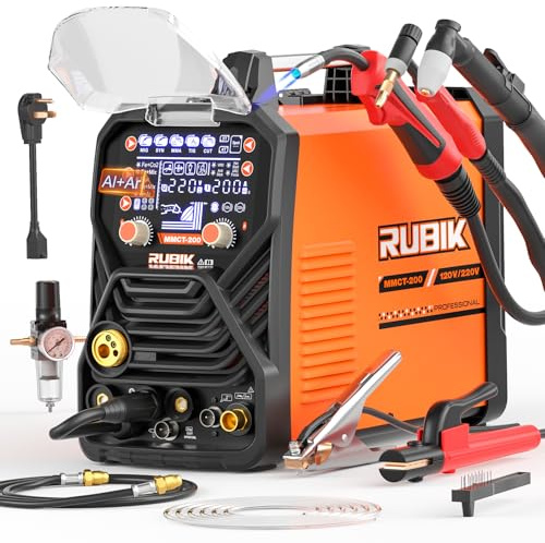 Saldatrice multiprocesso-200A 7 in 1 combinata saldatrice con HF TIG/Gas MIG/Flux Core MIG/Stick/Plasma Cutter/SYN/Spot/VRD saldatura, pistola a bobina 110/220V Dual Voltage Saldatore in alluminio