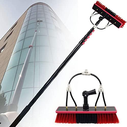 KHLMSRXJ Fensterreinigungsstangen-Set, wassergespeiste Teleskopbürste, ausziehbarer Reiniger für Wintergartendächer, Reinigung von Photovoltaik- und Solarmodulen, 12 FT – 39 FT, 30 cm Bürst