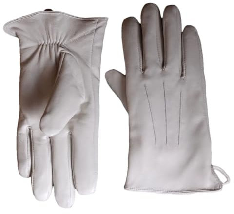 Herren-Handschuhe, echtes Leder, warm, weiß, zeremonielle kurze Handschuhe, Warmfutter, 46