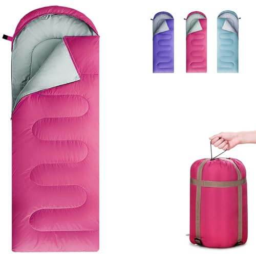 COLIKESEA Sleeping Bags for Adults, Teens & Kids - Use for 3-4 Seasons, Warm & Cold Weather - Lightweight,Waterproof, Use for Backpacking, Hiking and Camping (Pink/Right Zip)
