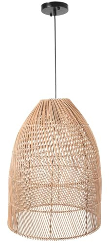 VIVANNO Deckenlampe Rattan - Boho Deckenleuchte - Bambus Lampe 40x53 cm | Elegante Hängeleuchte aus Bambus & Rattan - Beige Korb Pendelleuchte für Wohnzimmer & Decke - Natur Design Lampenschirm
