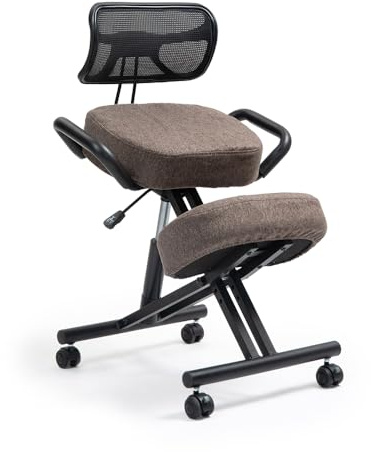 kenoko Suguri Ergonomischer Kniestuhl Verstellbarer aus Öko-Leder für zu Hause und das Büro. Ergonomischer Bürostuhl mit braunem Bezug aus Öko-TEX-Gewebe mit Standard 100-Zertifizierung