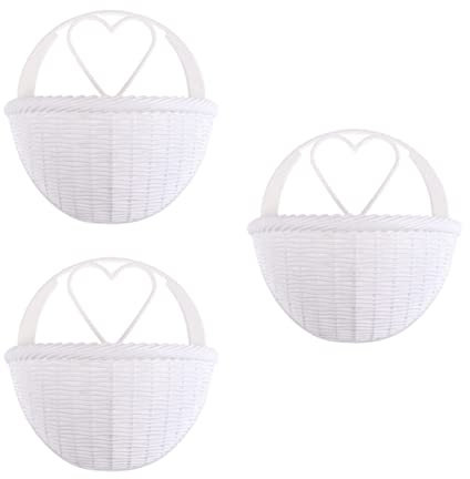 ANDRESLAD Set Di Vasi Da Fiori Sospesi Cestino Da Parete Vaso Da Fiori Decorativo 3 Pezzi Cestino Da Parete in Plastica Effetto Rattan Decorazione Per La Casa