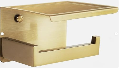 Housler® Quadratisches Badezimmer-Zubehör aus gebürstetem Messing (Gold) (SQBB>WC-Halter mit Ablage)