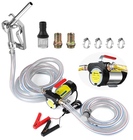 SWAWIS Dieselpump, 12 V, 175 W, elektrisk dieselpåfyllningspump med manuell oljepistol och trådslang, 45 l/min sugpump, bränslepump för tankstationer, fartyg, oljefält, tankbilar, grävmaskiner