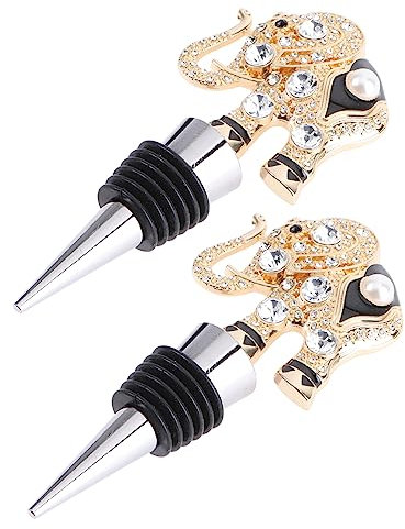 LIFKOME Metal Elephant Wine Bottle Stoppers Zinc Alloy Rhinestones 2pcs Sturdy Wine Bottle Plugs Creative Sealing Accessories for Home and Party Use