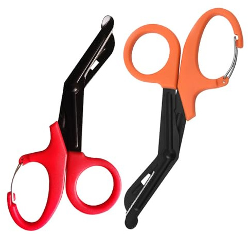 2 Pezzi 19cm Forbici Infermiere Forbici Per Garza Con Fibbia Per Fasciatura Garza Bende,Campeggio,Riparazione,Emergenza (Arancione e rosso)