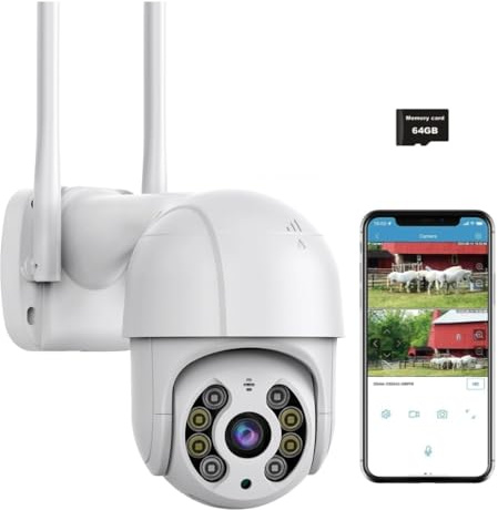lvssiao Utomhus wifi-övervakningskamera, 3MP utomhus-IP-kamera PTZ 64G SD-kort, utomhusövervakningskamera, färgövervakningskamera, rörelsedetektering, tvåvägsljud IP66