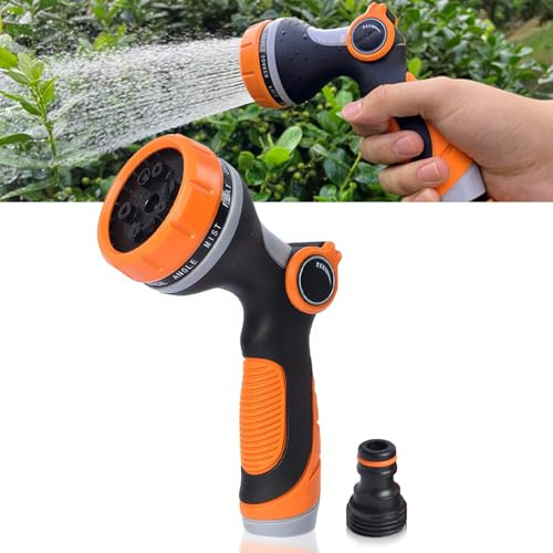 Garten Handbrause,Garten Spritzpistole Metall,Gartenbrause 10 Sprühbilder,Multifunktional Bewässerungsbrause Hochdruck Handsprüher Verstellbarer Wasserdurchfluss für Bewässerung Rasen