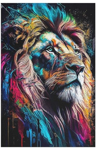 Löwe Holzpuzzle - 1000 Teiliges Jigsaw Knobelspiel - Puzzle Für Erwachsene & Kinder - Outdoor & Reisespielzeug 78×53cm