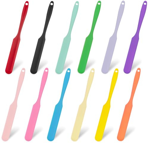 12 Multi Color Mini Spatulas Silicone Blend Long Handle Heat Resistant, Butter Spatula for Glass Jar Baking, Jam Cream Ice Cream and Stirring Mixes
