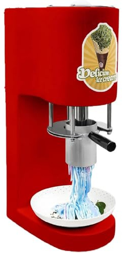 ylpddmm Sorbetière et Glaces Italiennes, Presse à Glaces Spaghetti Multi-Formes avec 4 moules interchangeables, Appareil Glace Italienne, Presse à Glace électrique 80 W, Acier Inoxydable,Red
