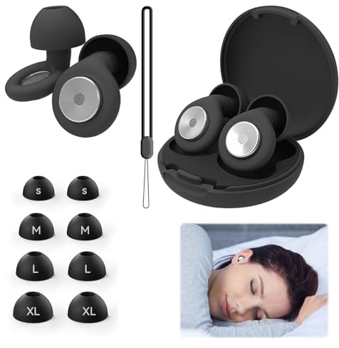Ear Plugs for Sleeping,Noise Cancelling Earplugs with 8 Ear Tips (XS,S,M,L) and Carrying Case,Soft Silicone Sleeping Ear Plugs for Concert, Working, Studying, Traveling