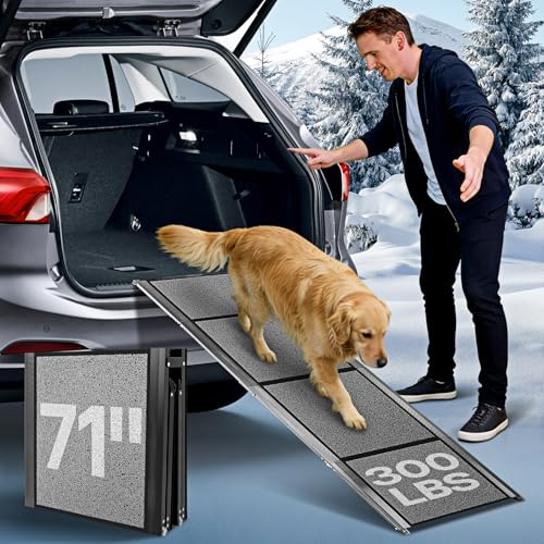 Healifty Hunderampe, 180x50CM Hunderampe Auto Klappbar, Zusammenklappbare Hundetreppe, Montage in 5s, Leichtem Aluminiumrahmen & Rutschfester Oberfläche, Rampe Hund für 115kg Große Hunde SUV & LKW