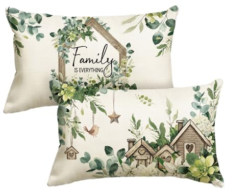 Artoid Mode Holzhäuser Eukalyptus Blätter Blumen Frühling Kissenbezüge 2er Set, 30x50 cm Sommer Saisonnal Zierkissenbezug Cushion Cover Couch Deko