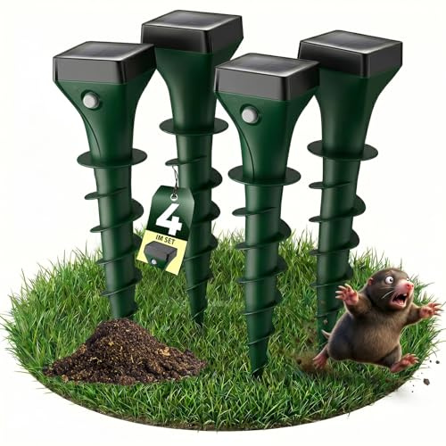 Maulwurf Vertreiber 4er Set, Maulwurfschreck, Wühlmausschreck, Effektive Abwehr gegen Wühlmäuse, IP65 Wasserdicht, Ultraschall Maulwurfschreck für Außenbereich-Unschädlich für Haustiere