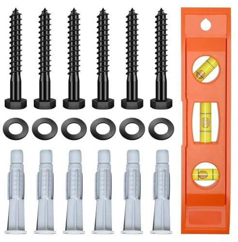HEBEOT Kit de accesorios de montaje en pared para TV M8 x 65 mm, pernos de retraso, arandelas, anclajes y nivel de burbuja, acero inoxidable 304, acabado oxidado, negro, compatible con madera