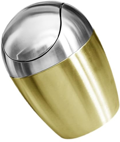 JOINPAYA Petite Poubelle de Bureau Portable Couvercle Doré 1 Pièce sans Odeur pour Bureau et Table de Travail