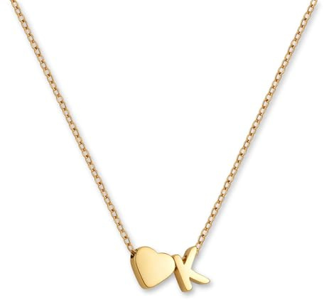GD GOOD.designs Buchstaben Kette mit Herzanhänger (A–Z) | Personalisierte Herzkette aus 316L Edelstahl - 18K vergoldet | Verstellbare Halskette für Damen 42–47 cm
