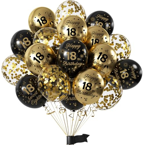 Luftballons 18.Geburtstag Deko,15 Stück 18.Geburtstag Junge Mädchen Schwarz Gold Deko, Happy Birthday Ballons Schwarz Gold Deko Geburtstagsjubiläum