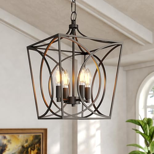 Tribesigns Industrieller Metall-Kronleuchter, elegante schwarze Kronleuchter, Deckenleuchten, geometrische Vintage-Hängeleuchten aus Metall für Eingangsbereich, Foyer, Schlafzimmer und Wohnzimmer
